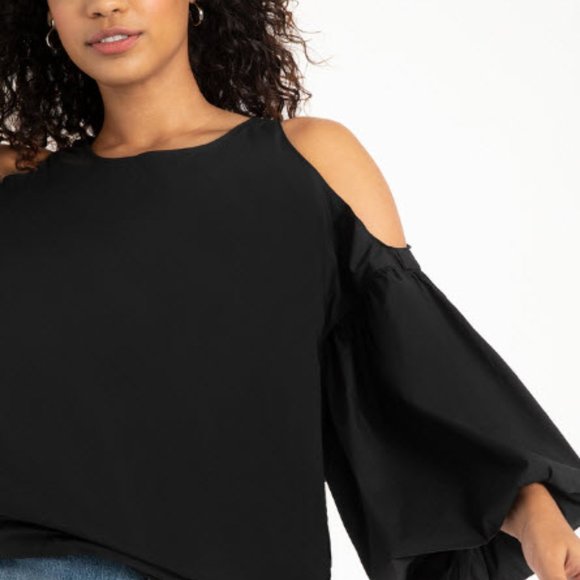 Take A Look About Cold Shoulder Black Top Plus Size